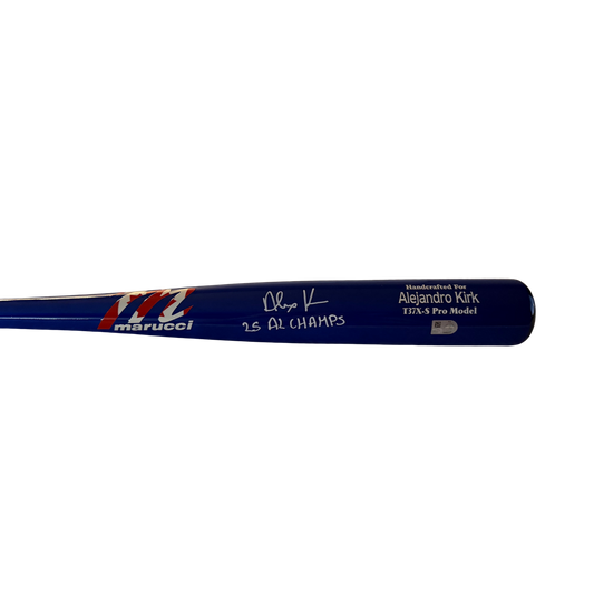 Alejandro Kirk Autographed "25 AL CHAMPS" Blue with Canadian Flag Marucci Logo Game Model Bat
