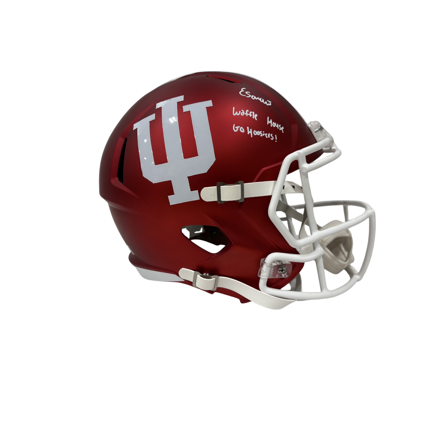 Elijah Sarratt Autographed "Waffle House & Go Hoosiers!" Indiana Replica Football Helmet