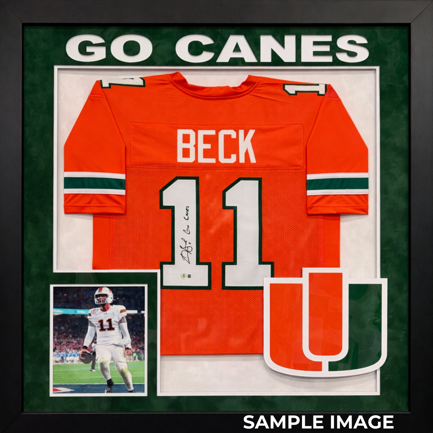Framed Carson Beck Autographed Go Canes Orange Custom Jersey