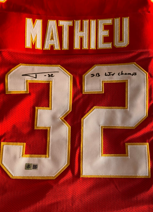 Tyrann Mathieu Autographed "SB LIV Champs" Custom Red Kansas City Jersey