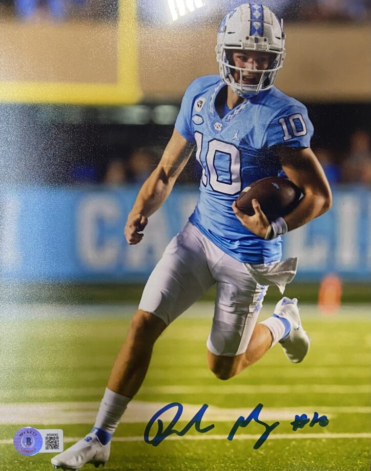 Drake Maye Autographed UNC 8x10 - Running