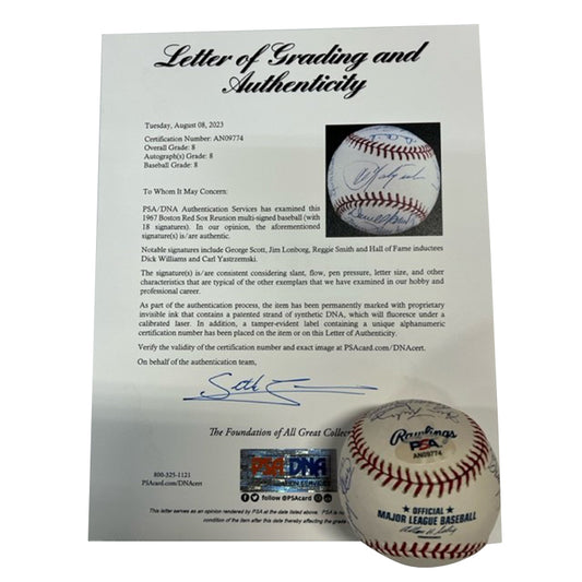 1967 Boston Red Sox Team Reunion Autographed Baseball PSA Grade 8