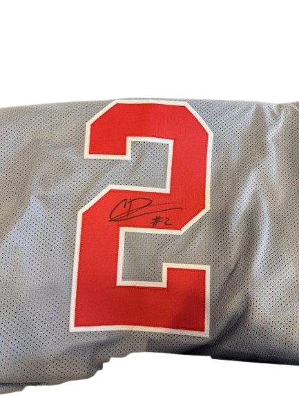 Caleb Downs Autographed Gray Ohio State Custom Jersey
