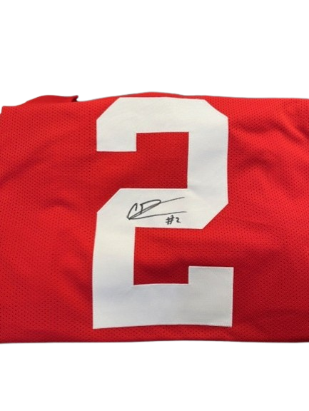 Caleb Downs Autographed Red Ohio State Custom Jersey