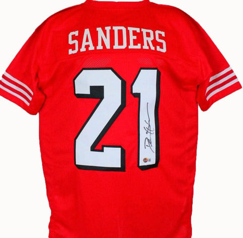 Deion Sanders Autographed Red Custom Jersey