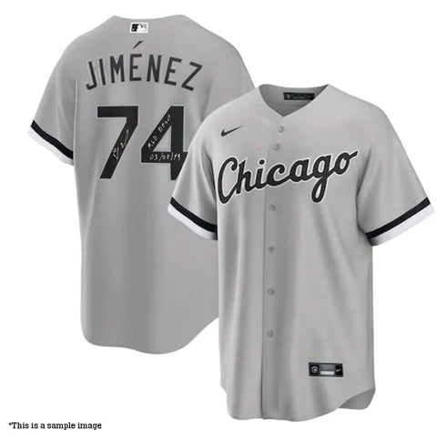 Eloy Jimenez Autographed "MLB Debut 3-28-19" White Sox Grey Replica Jersey