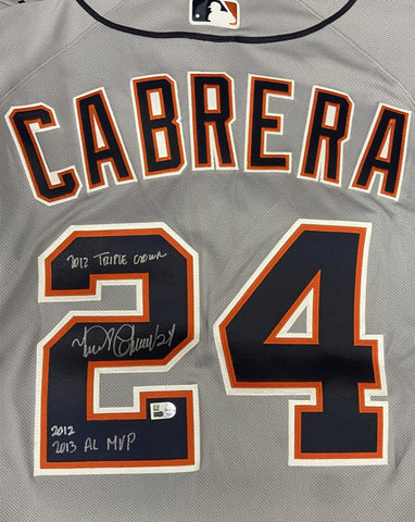 Miguel Cabrera Autographed "2012 Triple Crown / 2012, 2013 AL MVP" Grey Tigers Authentic Jersey