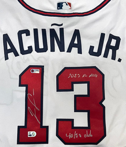 Ronald Acuna Jr. Autographed "40/70 Club, 2023 NL MVP" Braves White Authentic Jersey