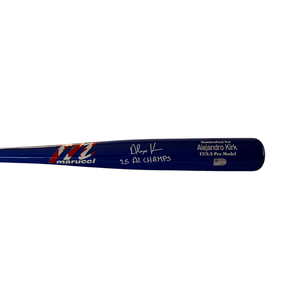 Alejandro Kirk Autographed "25 AL CHAMPS" Blue with Canadian Flag Marucci Logo Game Model Bat