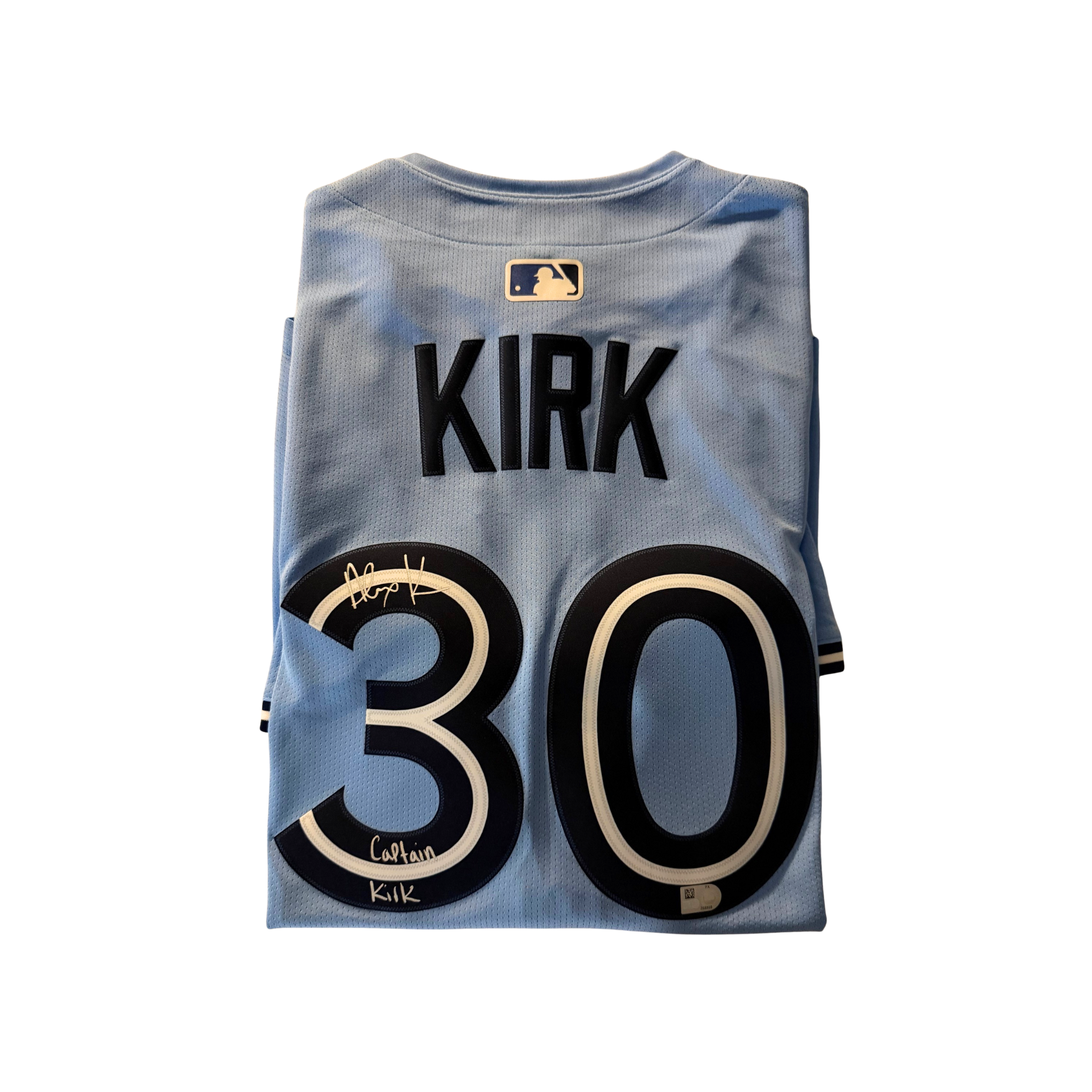 Alejandro Kirk Autographed "Captain Kirk" Toronto Blue Jays Powder Blue Limited Replica Jersey