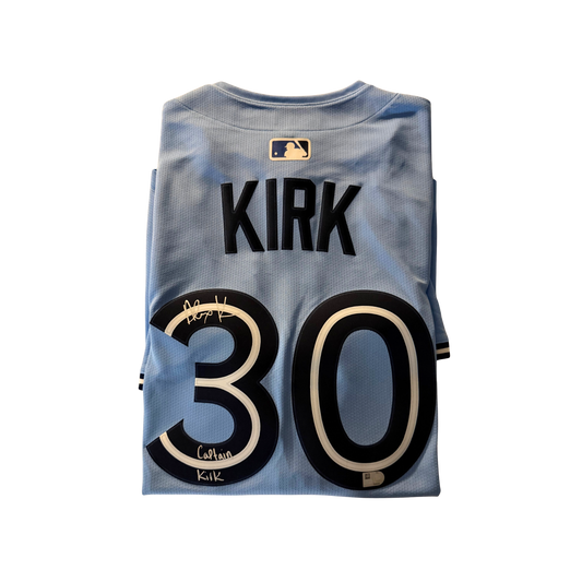 Alejandro Kirk Autographed "Captain Kirk" Toronto Blue Jays Powder Blue Limited Replica Jersey