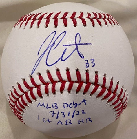 James Outman Autographed "MLB Debut 7/31/22 1st AB HR" Baseball