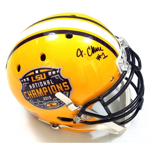 Ja'Marr Chase Autographed LSU 2019 National Champs Logo Yellow Mini Football Helmet