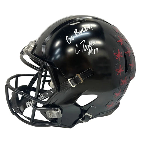 Carnell Tate Autographed "Go Bucks" Ohio State Black Authentic Football Helmet