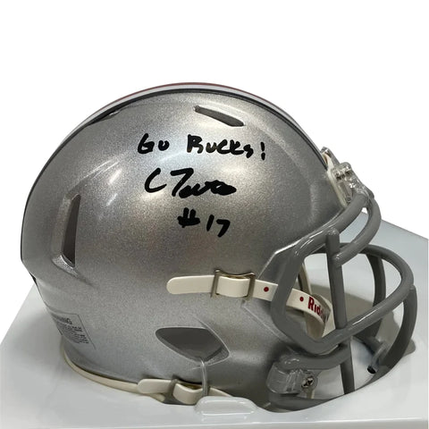 Carnell Tate Autographed "Go Bucks" Ohio State Silver Replica Football Helmet