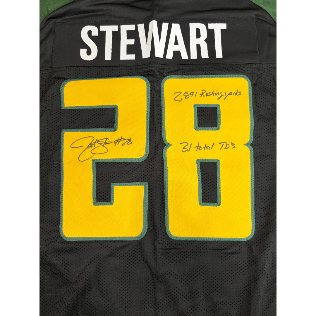 Jonathan Stewart Autographed "2,891 Rush Yards, 31 Total TD's" Black and Green Custom Jersey