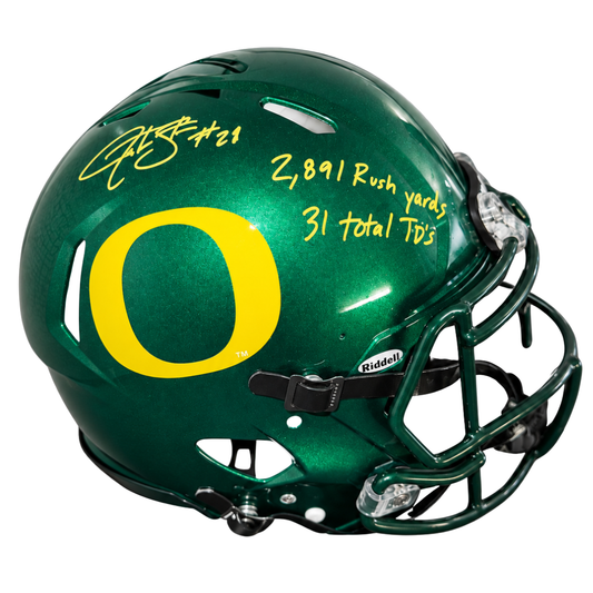 Jonathan Stewart Autographed "2,891 Rush Yards, 31 Total TD's" Green Oregon Authentic Helmet