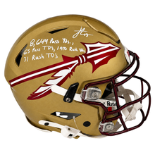 Jordan Travis Autographed "8,644 Passing Yard, 65 Passing TD's, 1,910 Rushing Yards, 31 Rushing TD's" Florida State Full Size Speed Flex Helmet