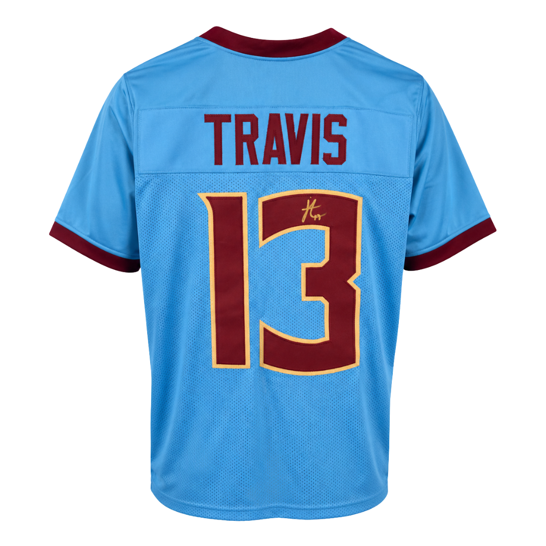 Jordan Travis Autographed Blue Custom Jersey