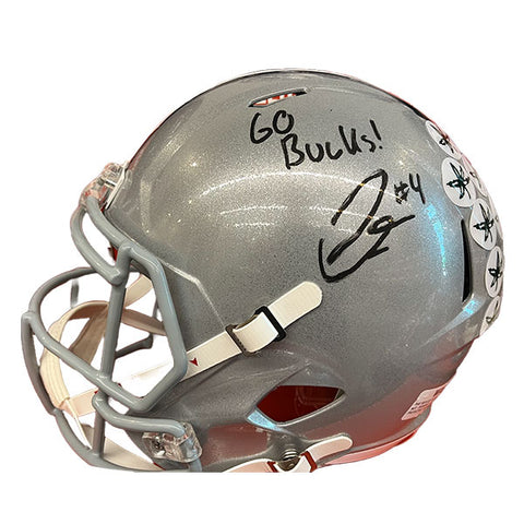 Julian Fleming Autographed "Go Bucks" Ohio State Silver Replica Football Helmet