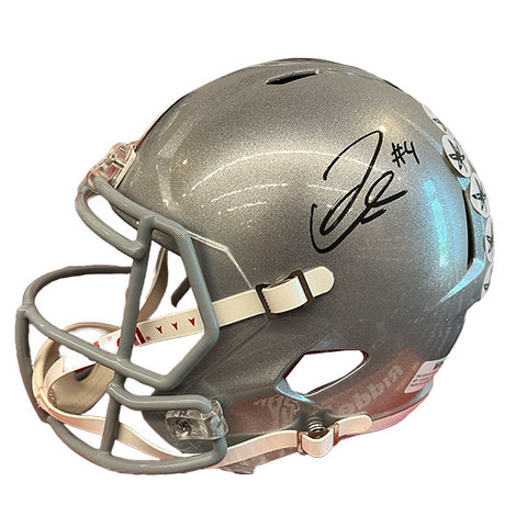 Julian Fleming Autographed Ohio State Silver Replica Football Helmet