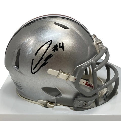 Julian Fleming Autographed Ohio State Silver Mini Football Helmet