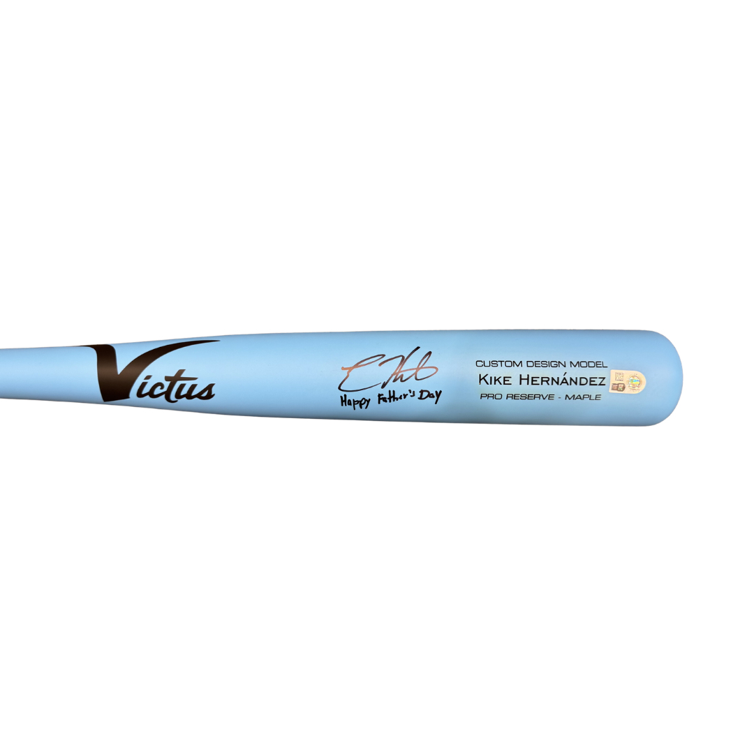 Kike Hernandez Autographed "Happy Father's Day" Game Model Baby Blue Victus Bat