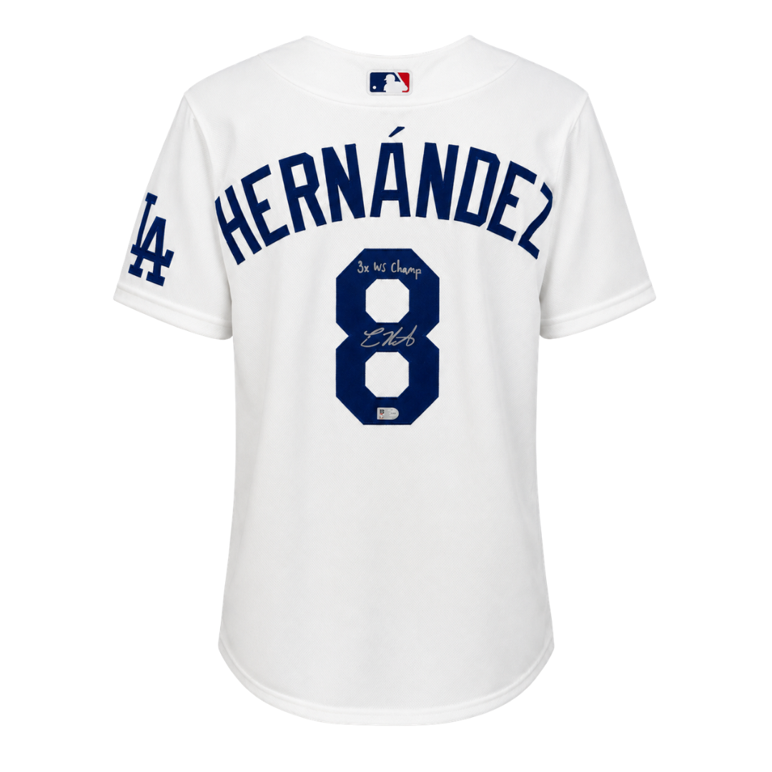 Kike Hernandez Autographed "3x WS Champ" White Los Angeles Dodgers Authentic Jersey