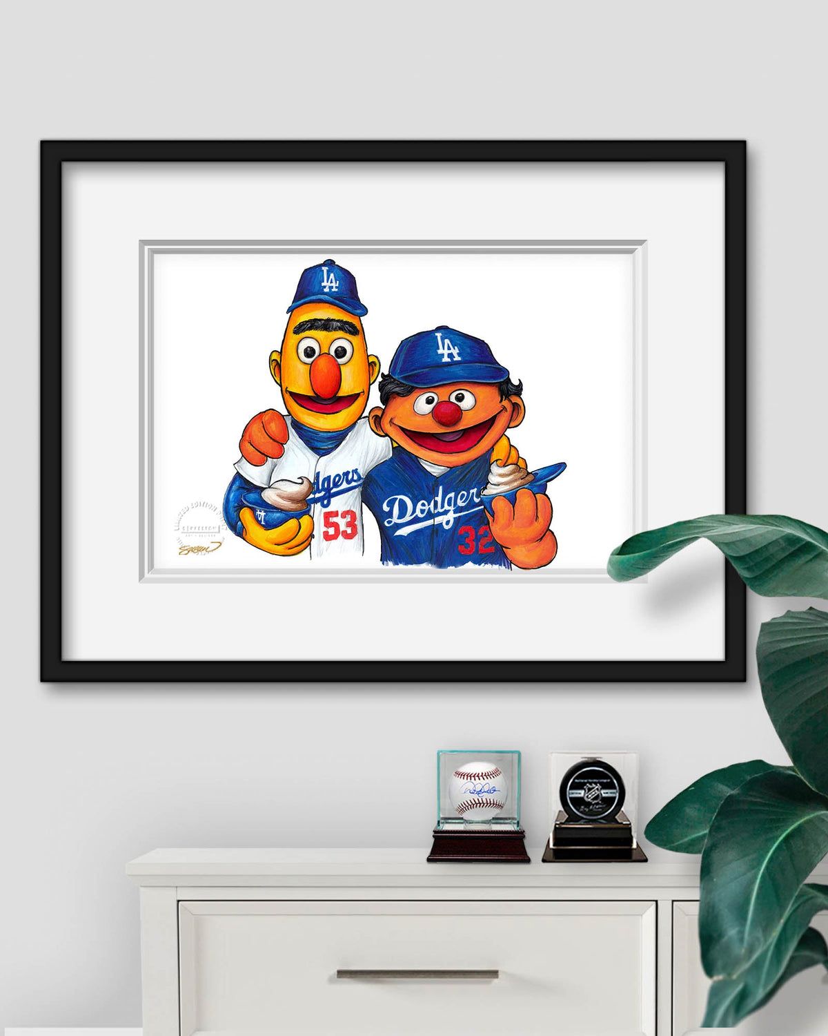Bert and Ernie x MLB Dodgers Limited Edition Art Print
