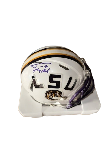 Tyrann Mathieu Autographed "Honey Badger" LSU White Mini Football Helmet