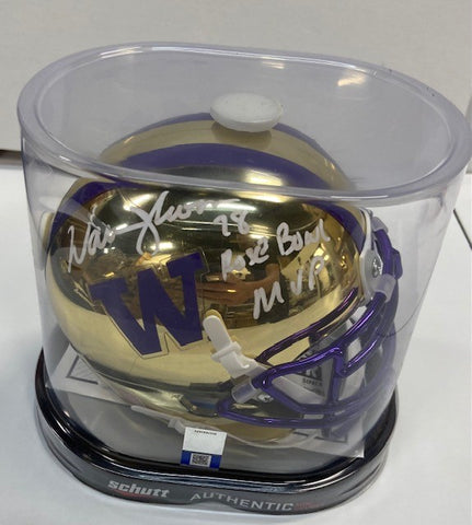 Warren Moon Autographed "78 Rose Bowl MVP" Washington Huskies Gold Mini Helmet