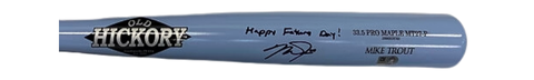 Mike Trout Autographed "Happy Father's Day!" Game Model Blue Father's Day Bat