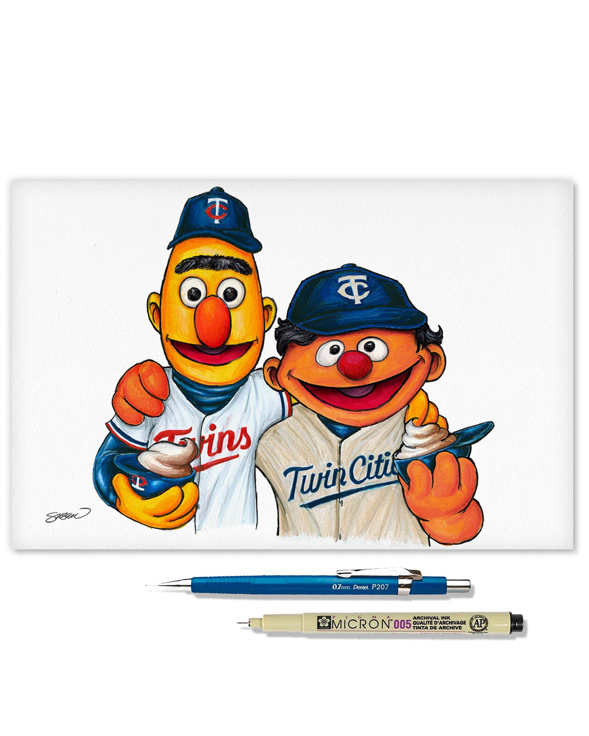 Bert and Ernie x MLB Twins Limited Edition Art Print