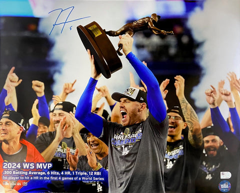 Freddie Freeman Autographed 16x20 Photo - Trophy Celebration