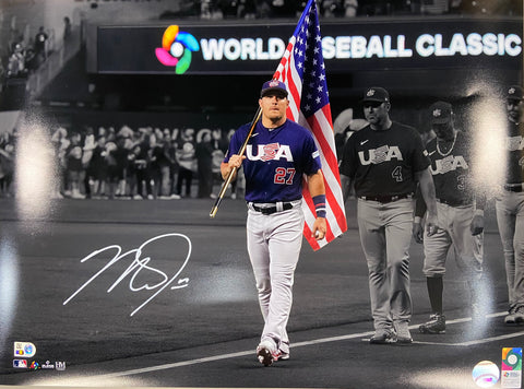 Mike Trout Autographed 16x20 - Team USA Holding Flag