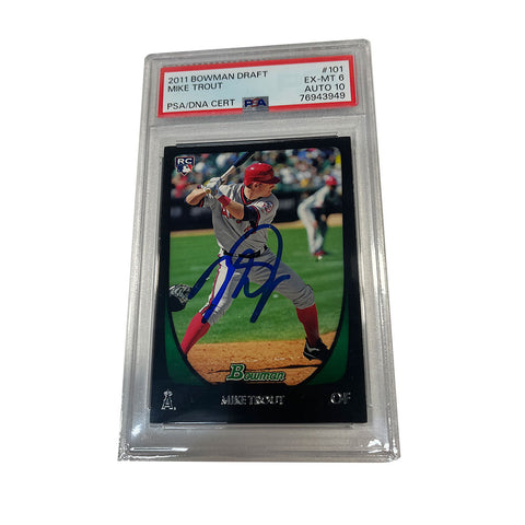 Mike Trout Autographed 2011 Bowman Draft PSA EX-MT 6 Auto 10