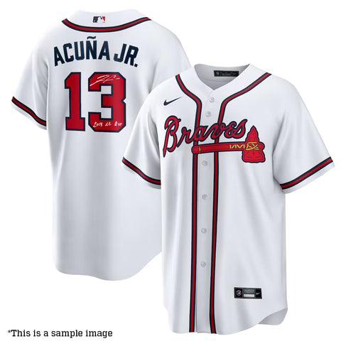 Ronald Acuna Jr. Autographed "2018 NL ROY" Braves White Replica Jersey