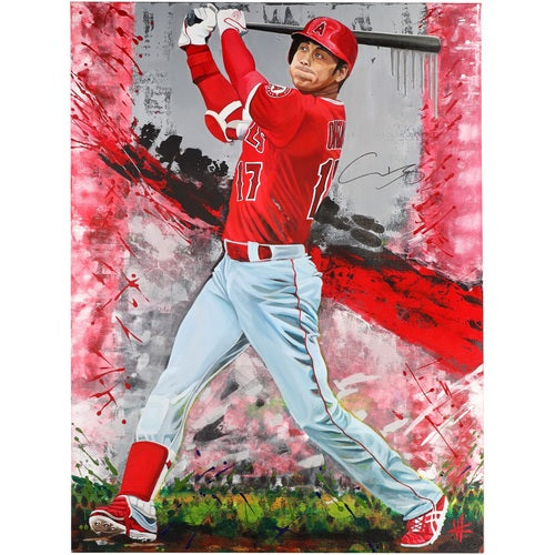 Shohei Ohtani Autographed Los Angeles Angels 36" x 48" Original Artwork Canvas Artwork - Art by Cortney Wall - #1 of Limited