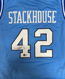 Jerry Stackhouse Autographed Blue North Carolina Custom Basketball Jersey