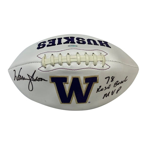 Warren Moon Autographed "78 Rose Bowl MVP" Washington Huskies White Logo Football