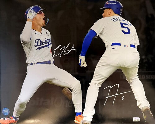 Kike Hernandez & Freddie Freeman Dual Autographed 16x20 Photo - Celebration
