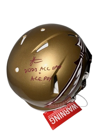 Jordan Travis Autographed "2023 ACC OPOY & ACC POY" Gold FSU Authentic Football Helmet