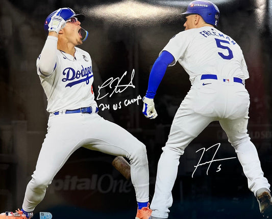 Kike Hernandez & Freddie Freeman Dual Autographed "24 WS Champs" 16x20 Photo - Celebration