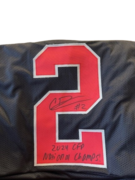 Caleb Downs Autographed "2024 CFP National Champs" Black Ohio State Custom Jersey