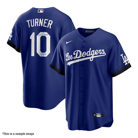 Justin Turner Autographed "2020 WS Champs" Blue Replica Dodgers City Connect Jersey