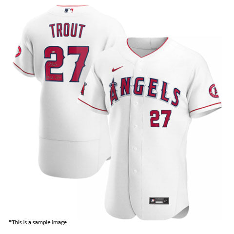 White Los Angeles Angels Jersey signed by Mike Trout with Millville Meteor inscription
