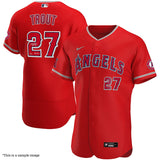 Mike Trout Autographed Red Authentic Jersey with "WAR Machine" Inscription