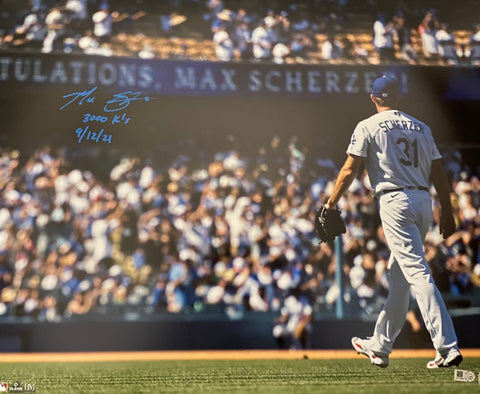 Max Scherzer Autographed "3,000 K's 9/12/21" Dodgers 16x20