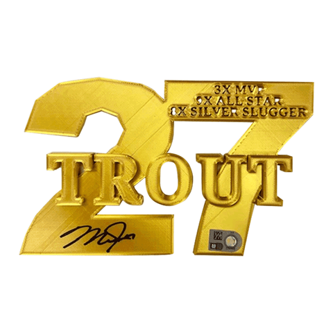 Mike Trout Autographed 3D Model Custom Number - Gold w/ Stats