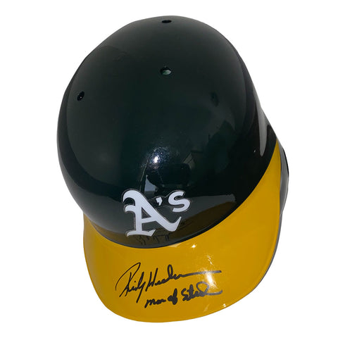 Rickey Henderson Autographed "Man of Steal" Athletics Batting Helmet